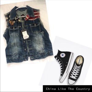 Soho Babe Varsity Collection Jean Jacket Vest